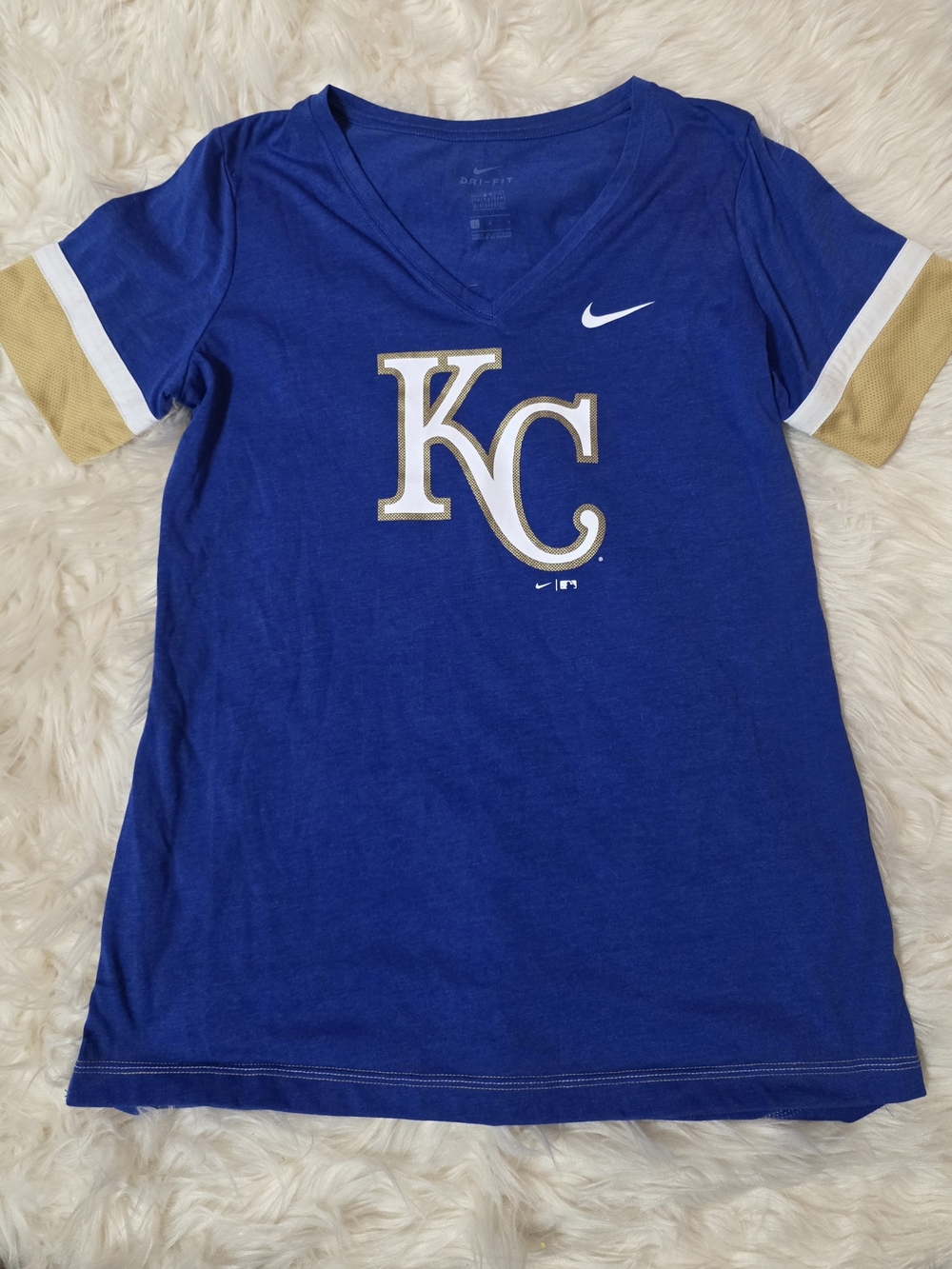 Nike Kids Royal Blue KC V-Neck Tee with Gold Sleeve Accents